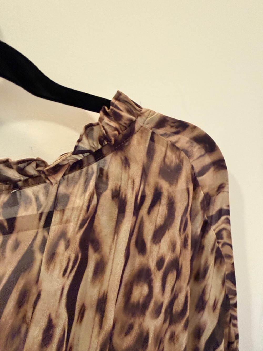 12th Tribe Leopard Print Ruffled V-Neck Blouse in Brown and Tan - Picture 15 of 16